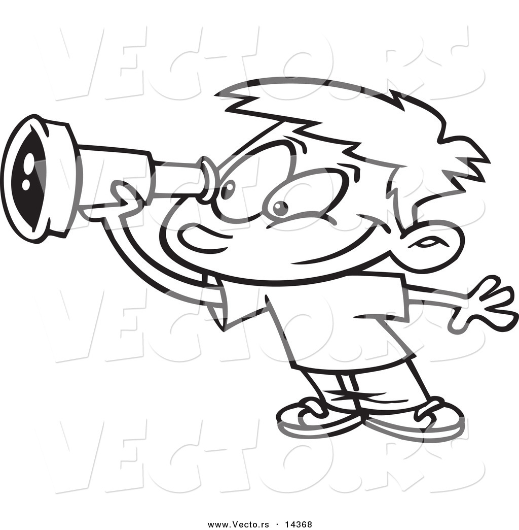 1024x1044 Vector Of A Cartoon Smiling Boy Using A Telescope