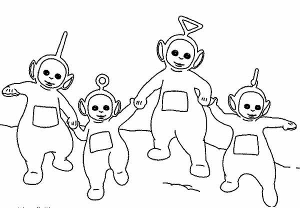 600x416 The Teletubbies Walking Around Together Coloring Page Color Luna