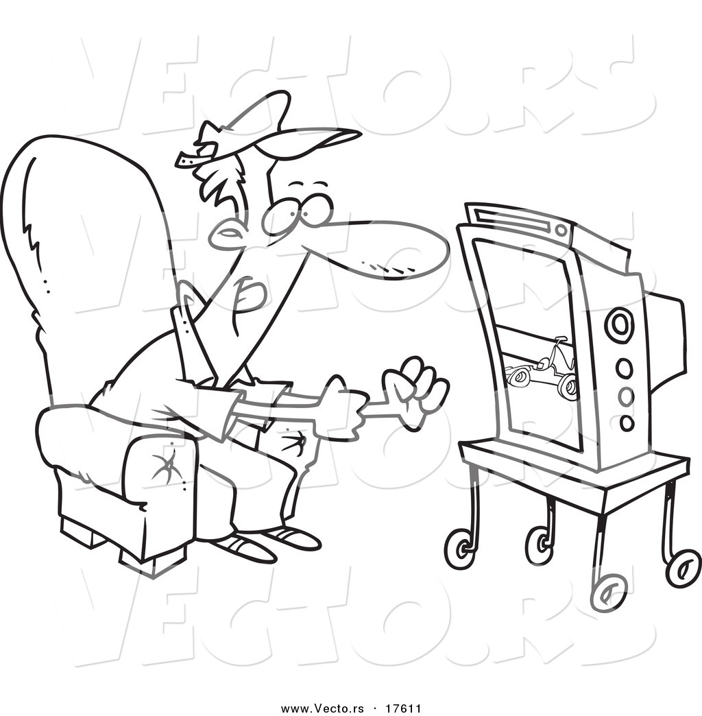 1024x1044 R Of A Cartoon Race Fan Watching Tv Coloring Page Outli