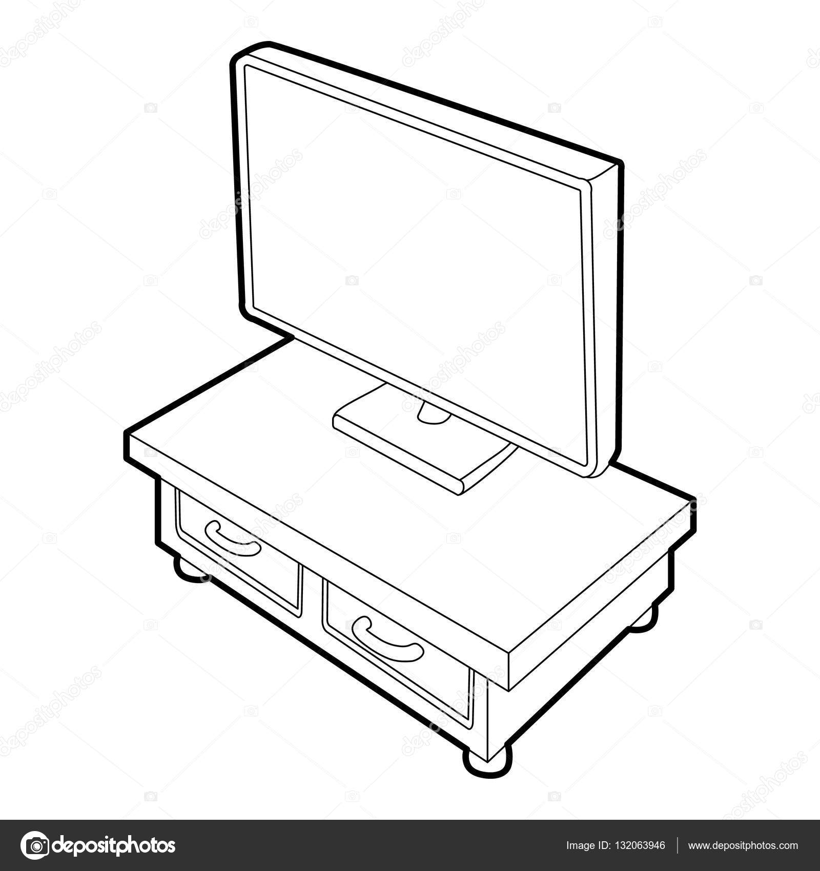 1600x1700 Wooden Tv Cabinet With Tv Icon, Isometric 3d Style Stock Vector