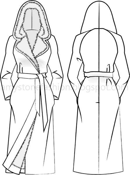 446x600 Amy Stone Fashion Flat Sketches Hooded Wrap Coat Flat Fashion
