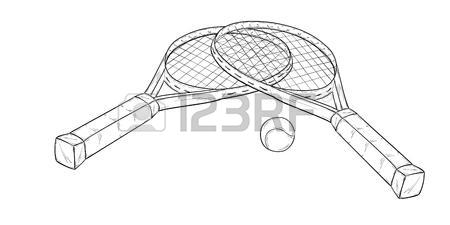 450x225 Sketch Of Two Tennis Racquets And Ball, Isolated, Sketch Royalty