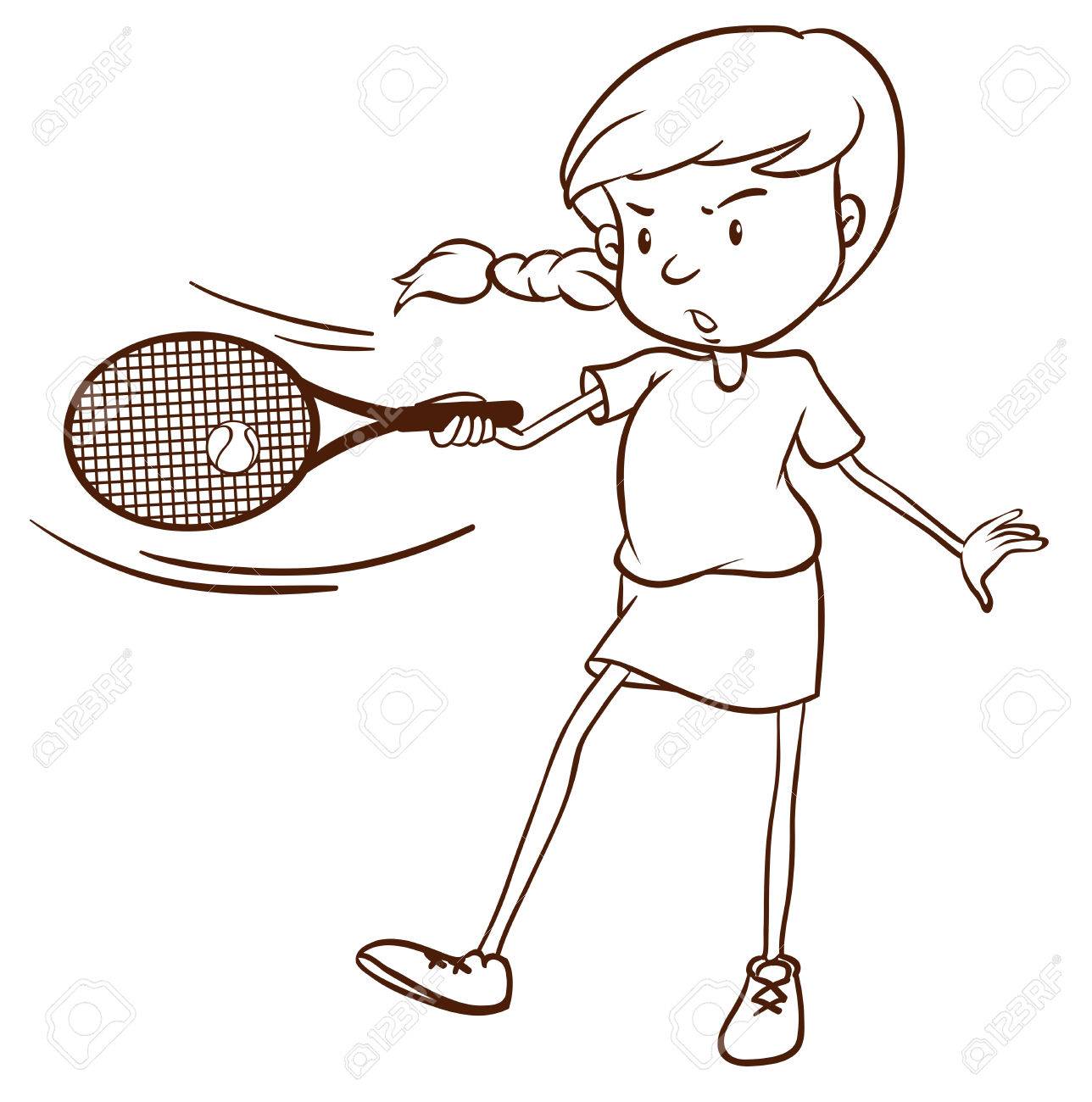 1288x1300 Illustration Of A Simple Sketch Of A Female Tennis Player