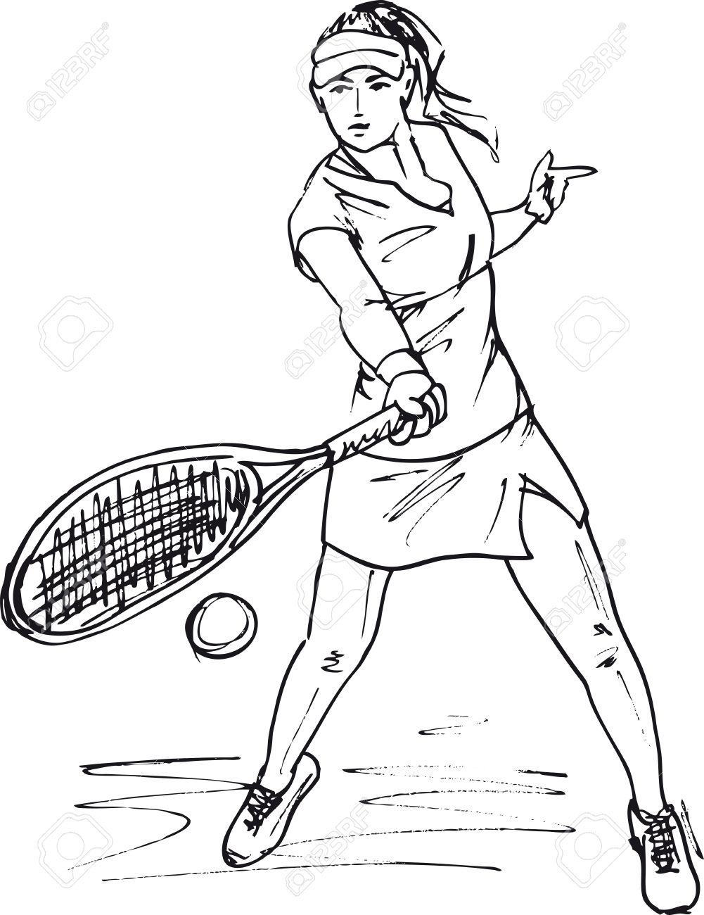 1001x1300 Sketch Of Woman With Tennis Racket. Vector Illustration Royalty