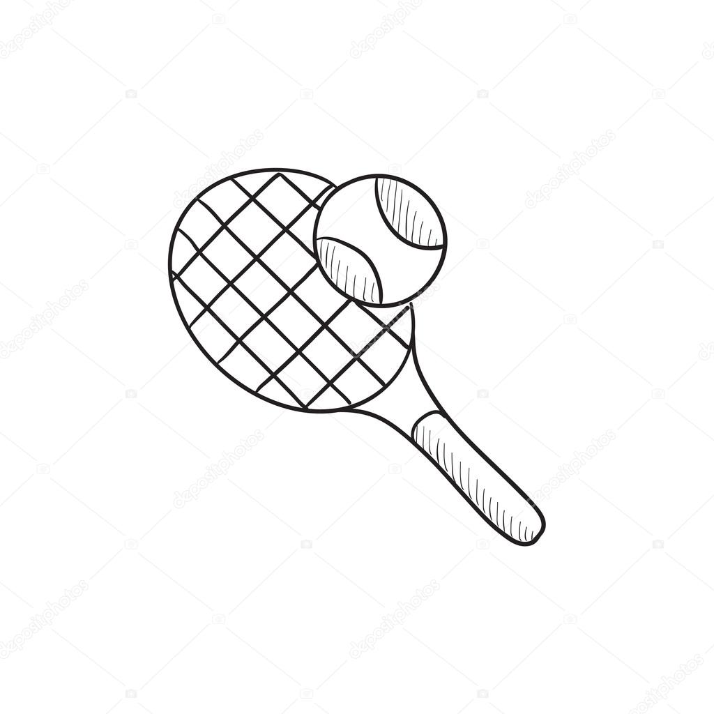 1024x1024 Tennis Racket And Ball Sketch Icon. Stock Vector Rastudio