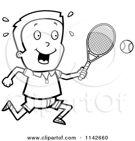 450x470 Cartoon Clipart Of A Black And White Tennis Boy Swinging His