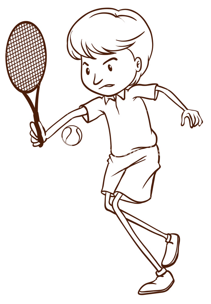 694x1000 Illustration Of A Simple Sketch Of A Man Playing Tennis On A White