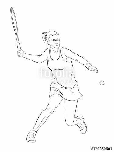 375x500 Silhouette Tennis Player , Vector Drawing Stock Image And Royalty
