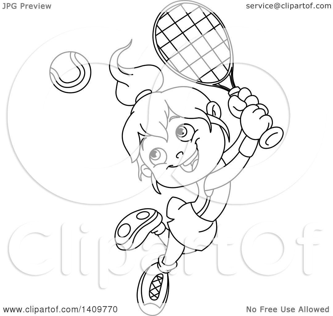 1080x1024 Clipart Of A Black And White Lineart Happy Little Girl Playing