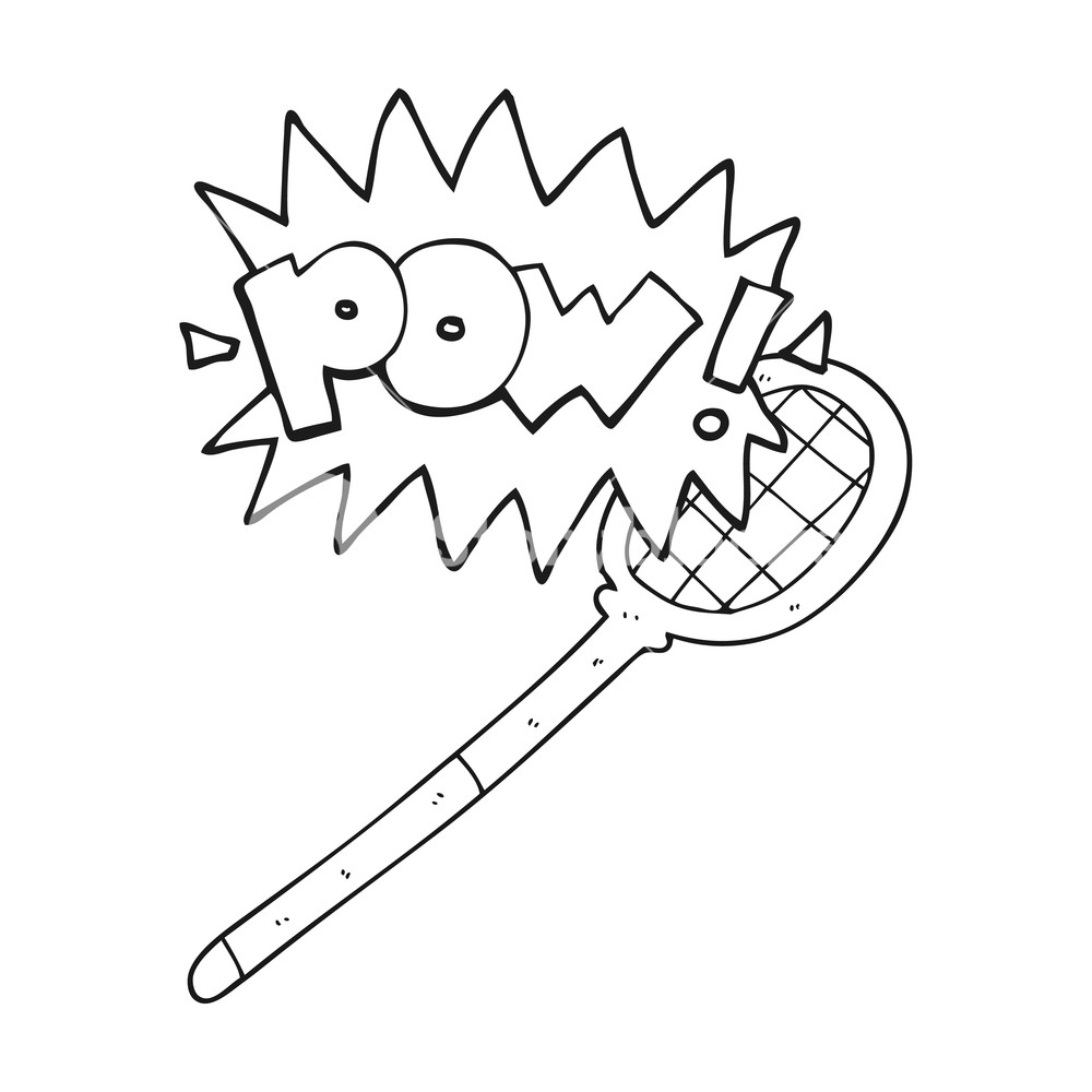 1000x1000 Freehand Drawn Black And White Cartoon Tennis Racket Royalty Free