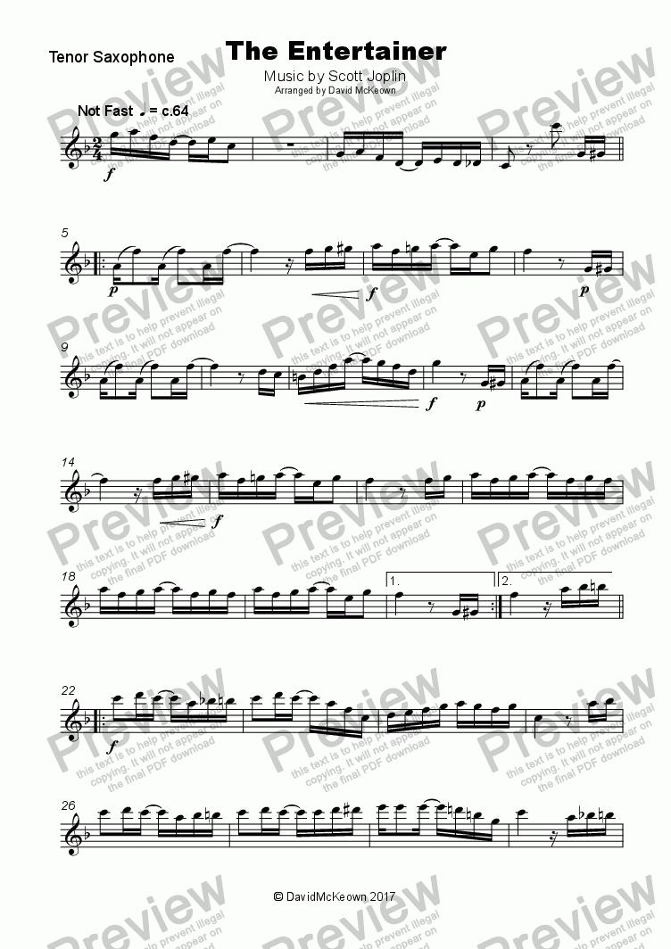 752x1064 The Entertainer By Scott Joplin, For Tenor Saxophone And Piano