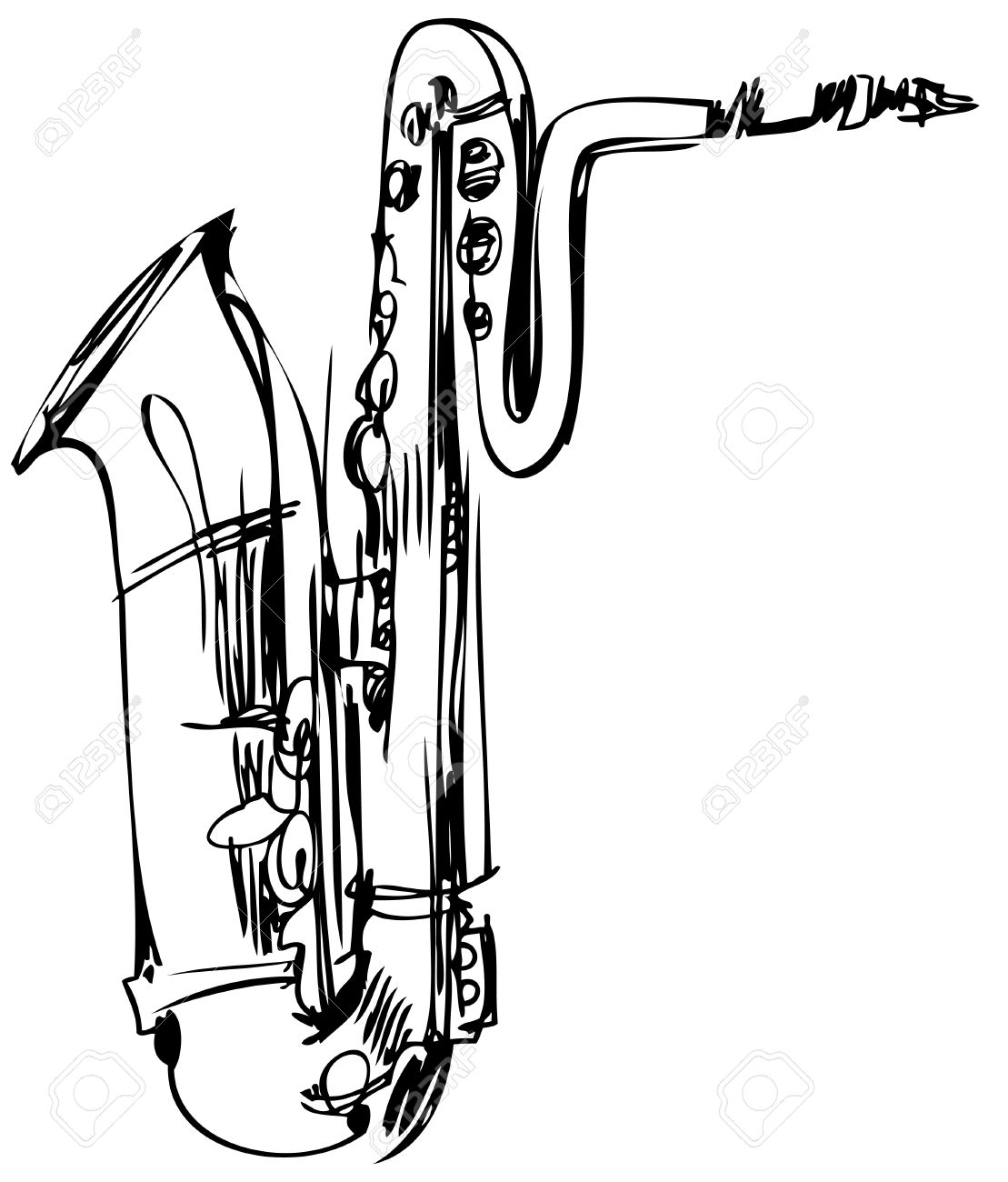 1109x1300 A Sketch Of A Brass Musical Instrument Saxophone Bass Royalty Free