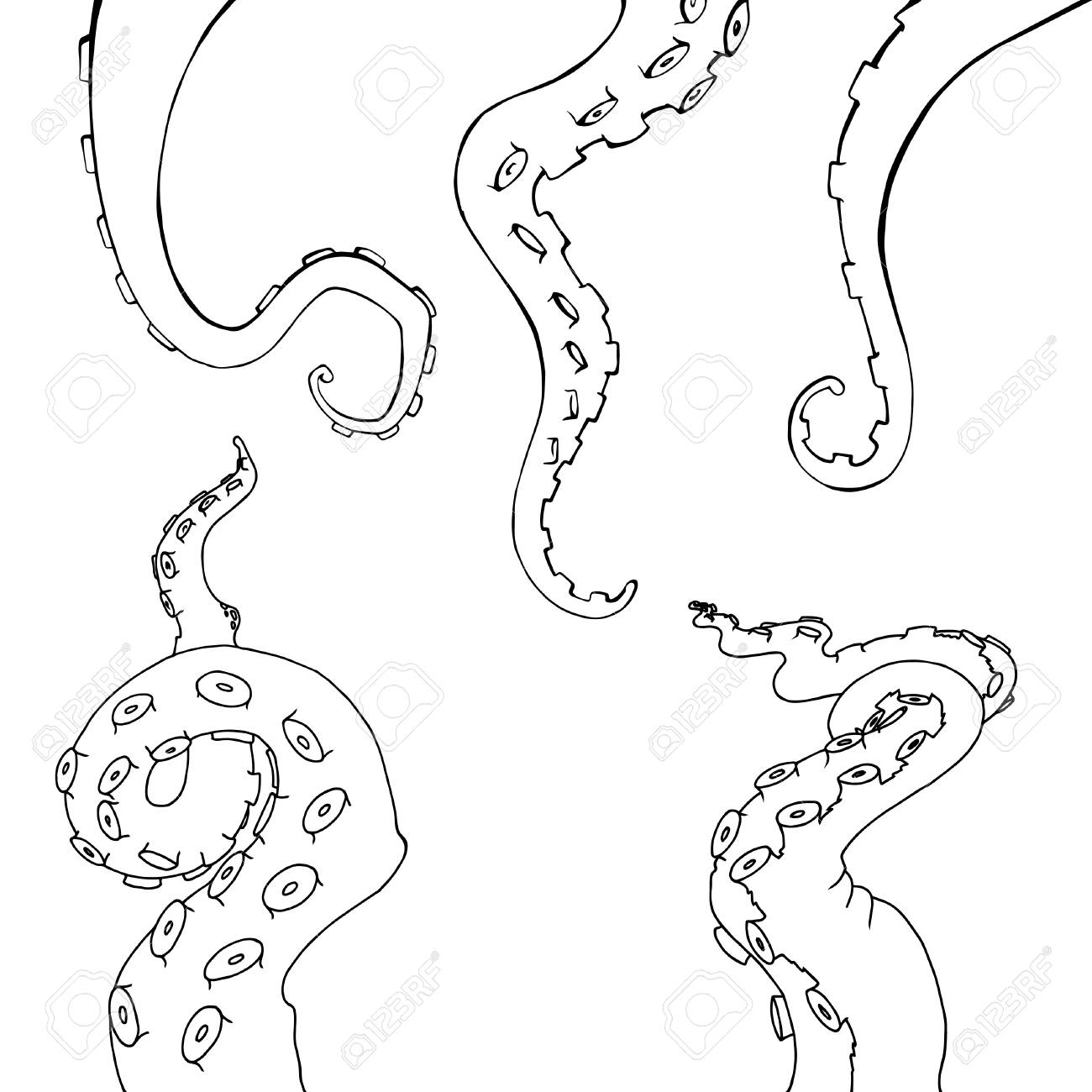 1300x1300 Vector Sketch Cartoon Octopus Tentacles Royalty Free Cliparts