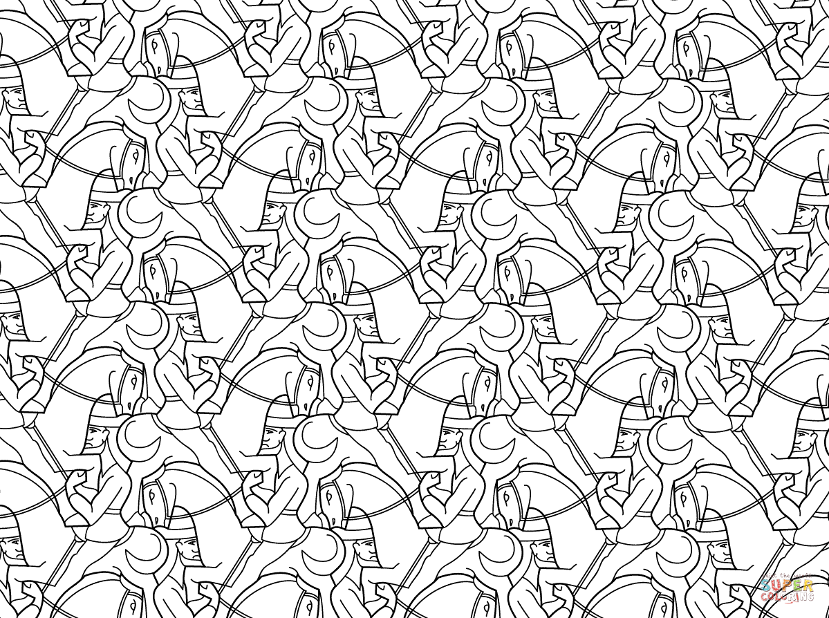 1199x894 Horseman Tessellation By M.c. Escher Coloring Page Free