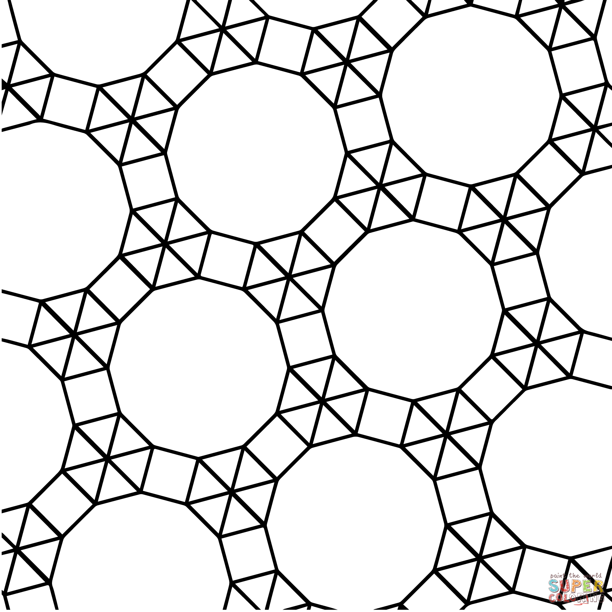 2000x2000 Tessellation With Dodecagon, Triangle And Square Coloring Page