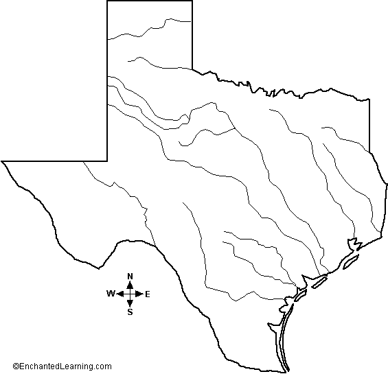 565x545 Major Rivers Oftexas Outline Map