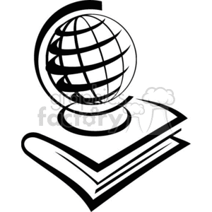 300x300 Royalty Free Black And White Outline Of A Globe And Textbook