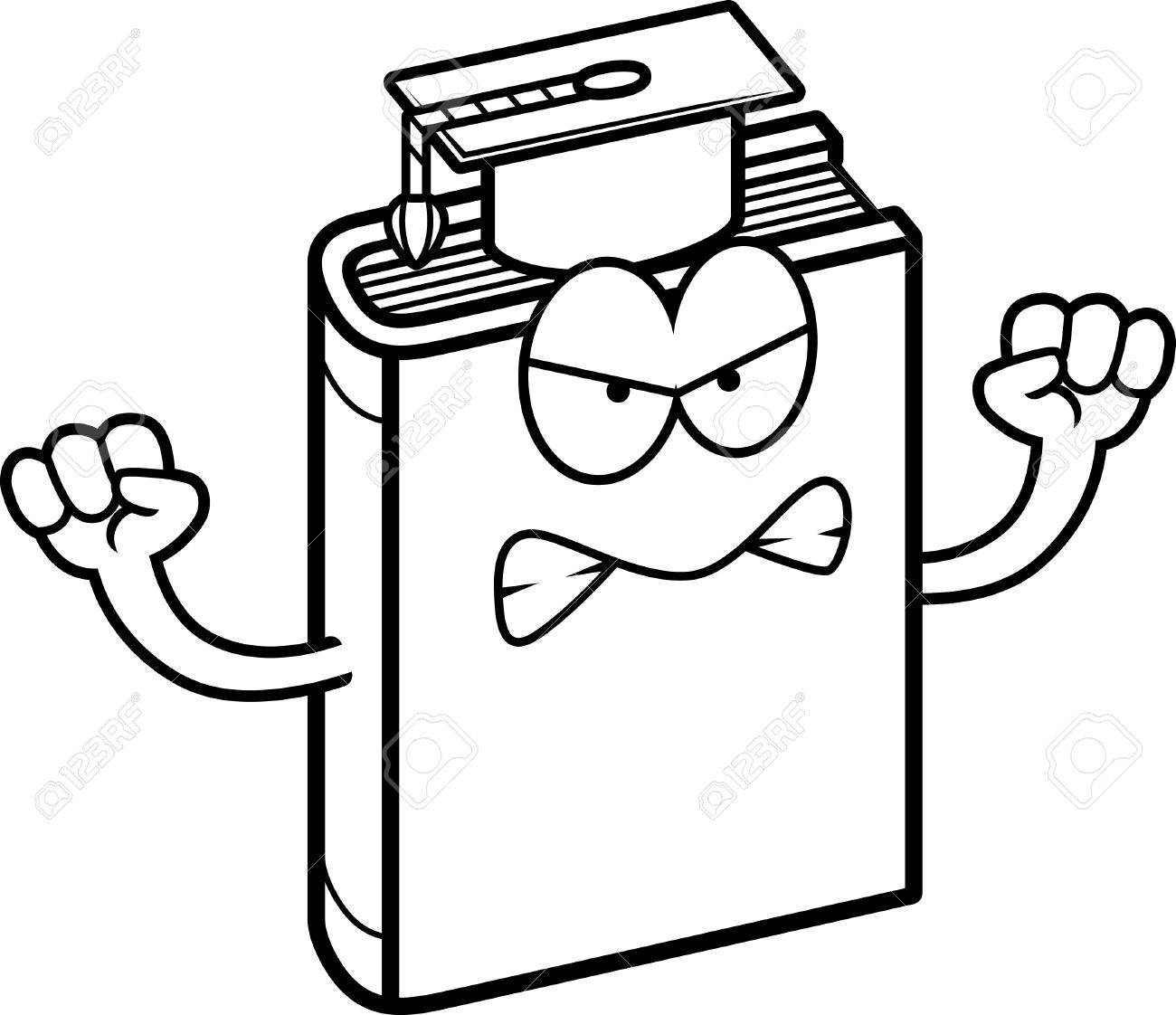 1300x1122 A Cartoon Illustration Of A Textbook Looking Angry. Royalty Free