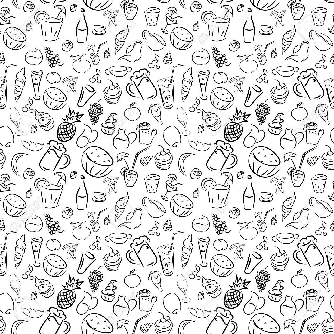 1300x1300 Texture Seamless. Doodles Cocktails And Desserts, Fruits,coffee