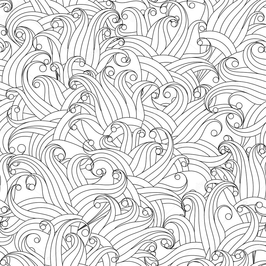 1024x1024 Vector Seamless Monochrome Floral Pattern. Hand Drawn Floral