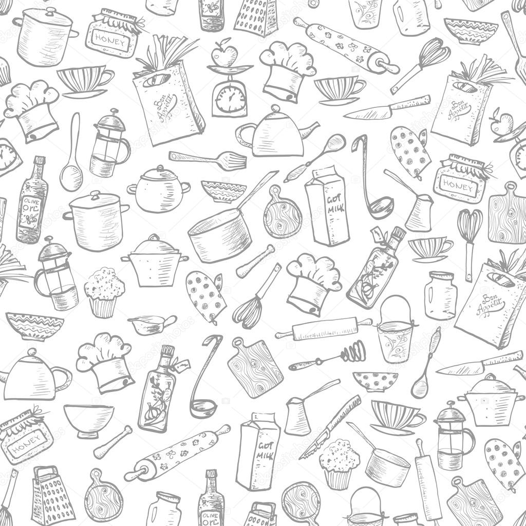 1024x1024 Texture With Of Kitchen Utensils Stock Vector Elinacious