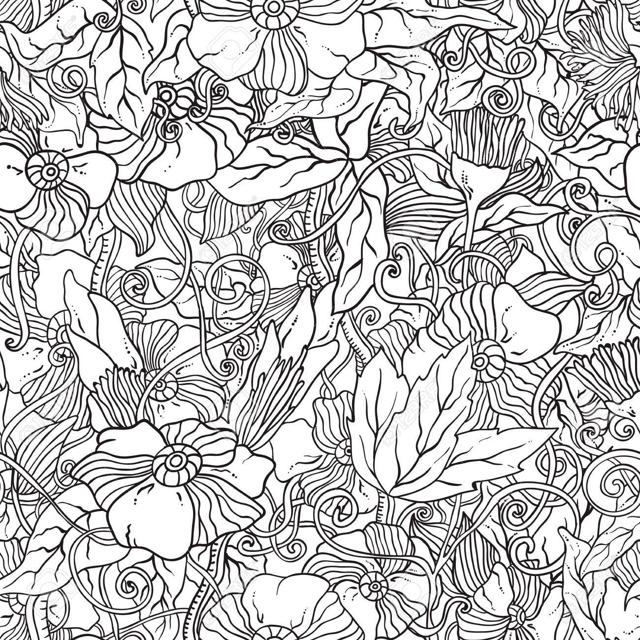 1300x1300 Seamless Black And White Pattern With Flowers. Ornate Zentangle