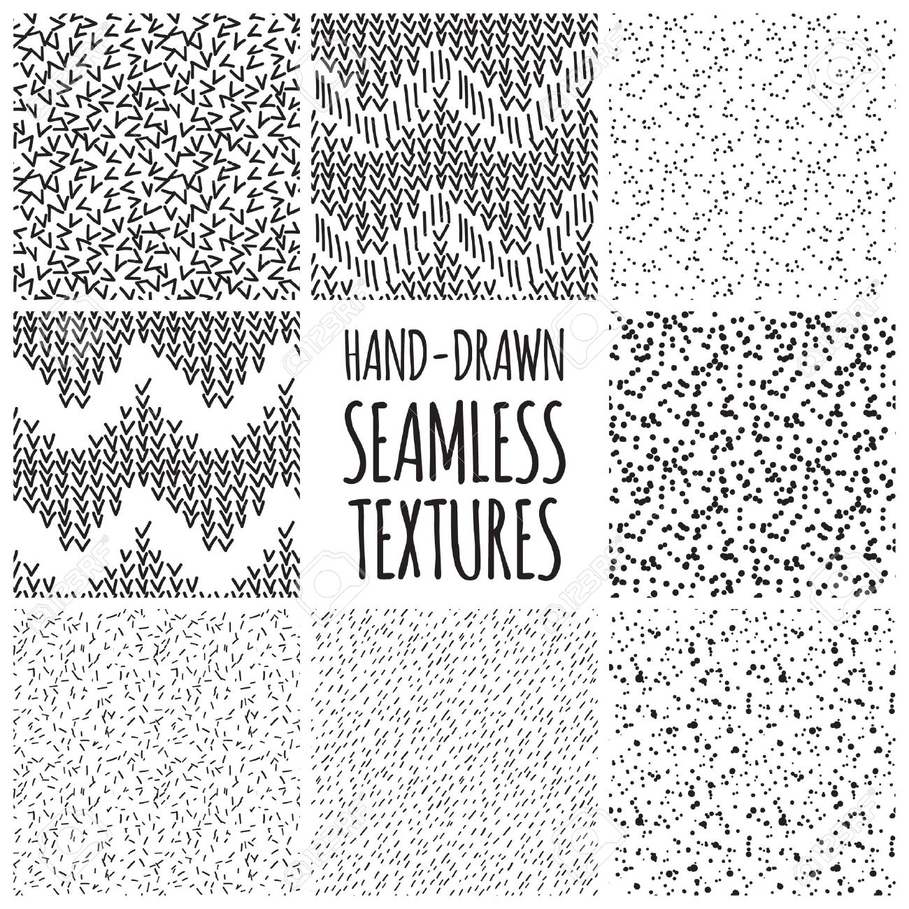 1300x1300 Set Of Eight Black And White Seamless Hand Drawn Texture Designs