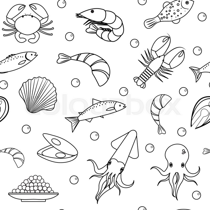 798x800 Sea Life Seamless Pattern. Seafood Seamless Pattern. Underwater