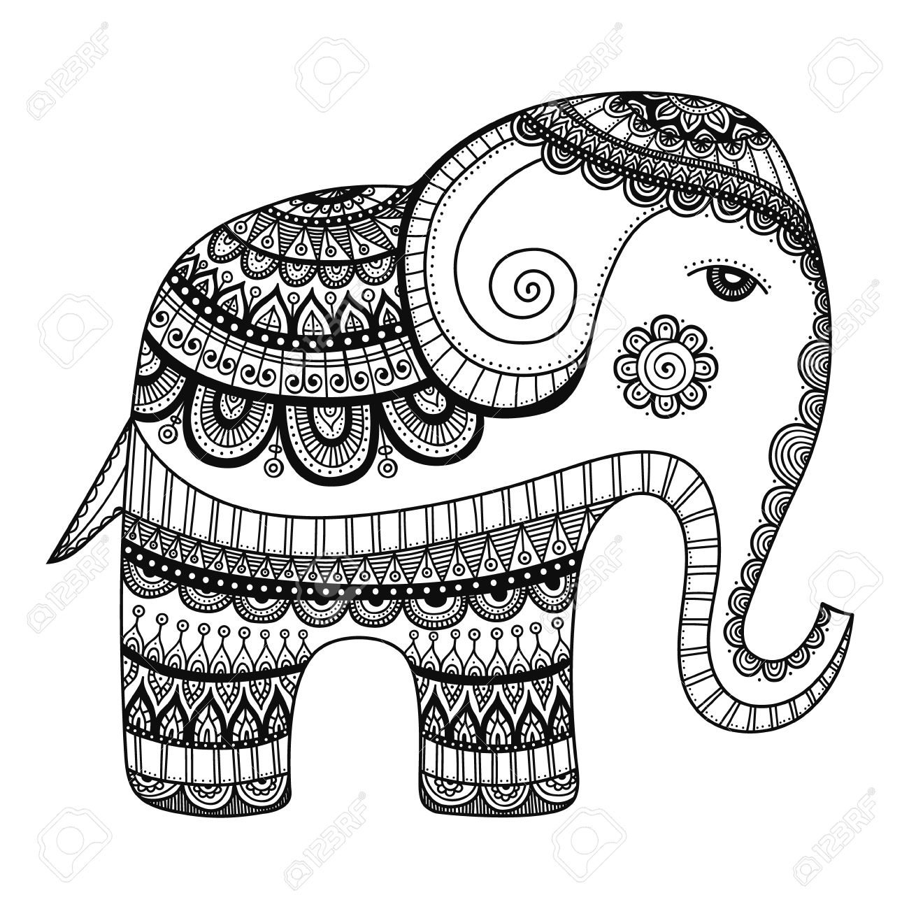 1300x1300 Indian Elephant. Hand Drawn Doodle Indian Elephant With Tribal