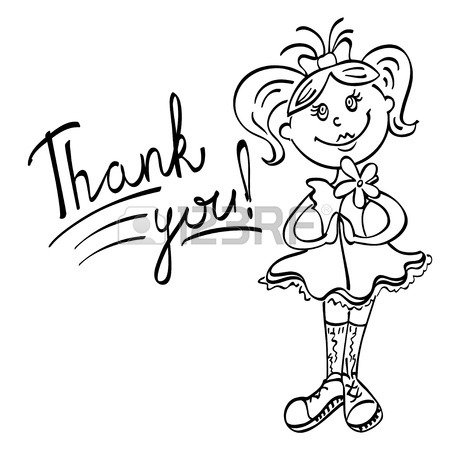 450x450 Drawing Girl With Flower Says Thank You Black Lines On A White