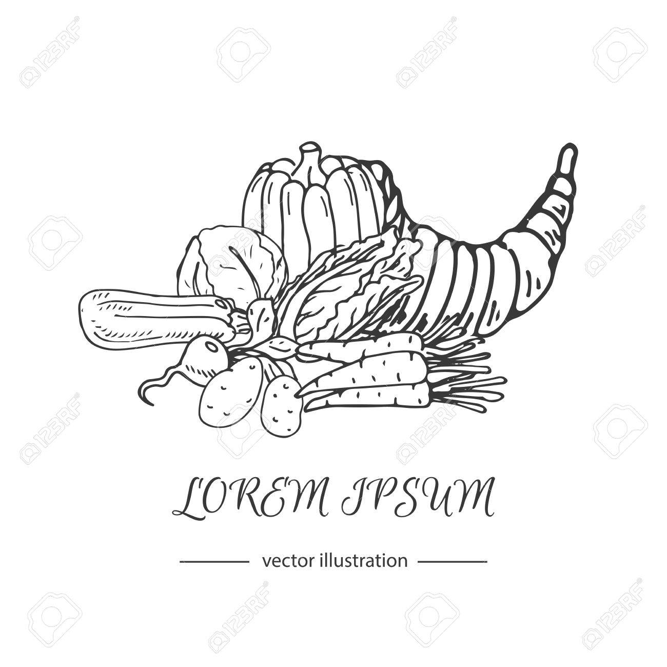 1300x1300 Hand Drawn Doodle Thanksgiving Cornucopia Icon. Vector