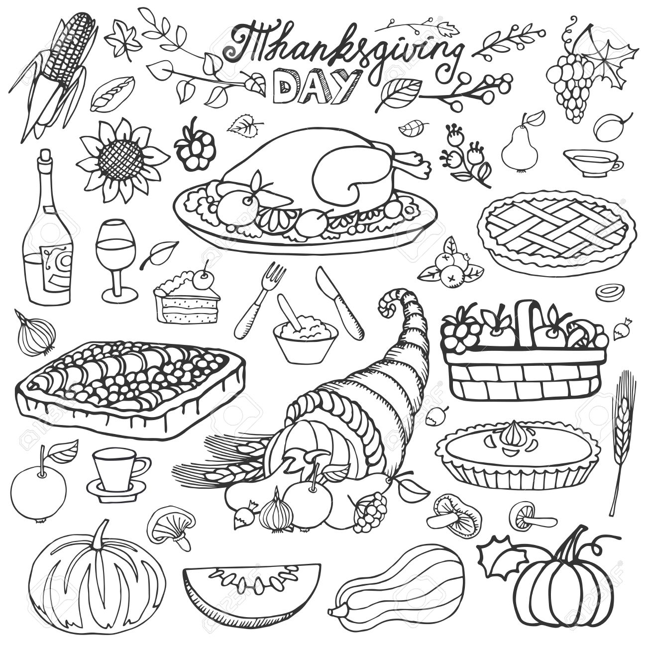 1300x1300 Thanksgiving Day Icons,doodle Food Set.autumn Harvest Decor