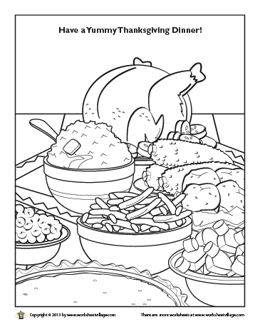 365x465 Thanksgiving Dinner Coloring Page Worksheet Village