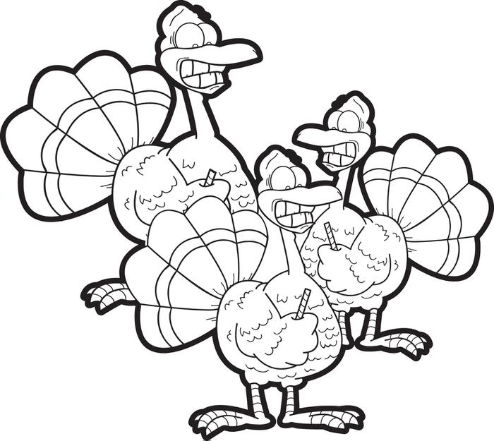 700x625 Turkeys Drawing Straws Free Printable Thanksgiving Coloring Page