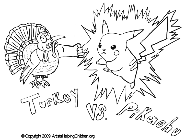 756x574 Thanksgiving Pikachu Fighting Turkey Crafts Activity Coloring