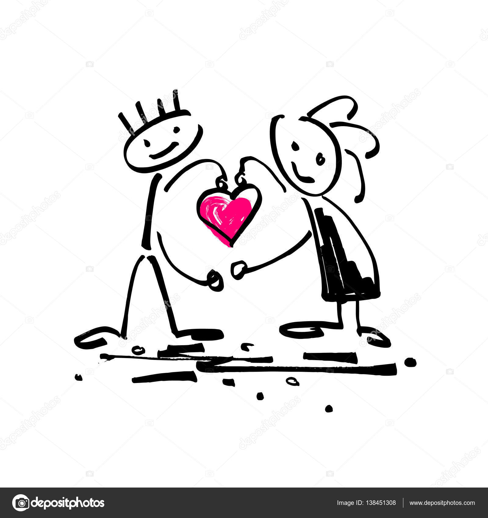 1600x1700 Sketch Doodle Human Stick Figure Couple In Love With A Heart