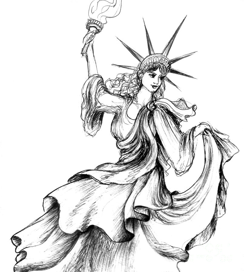 806x900 Dancing Lady Liberty Drawing By Sofia Metal Queen