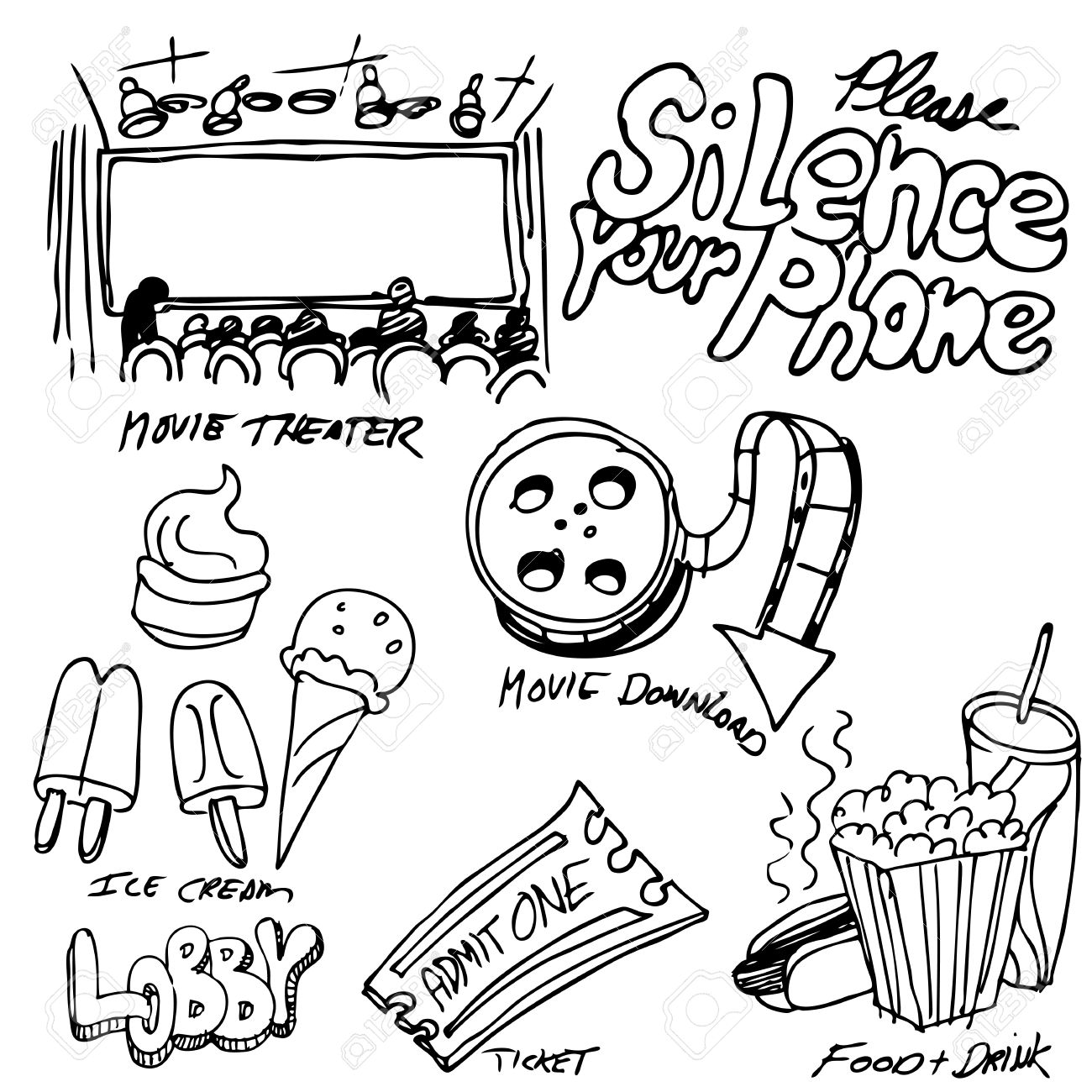 1300x1300 An Image Of A Movie Theater Object Set. Royalty Free Cliparts