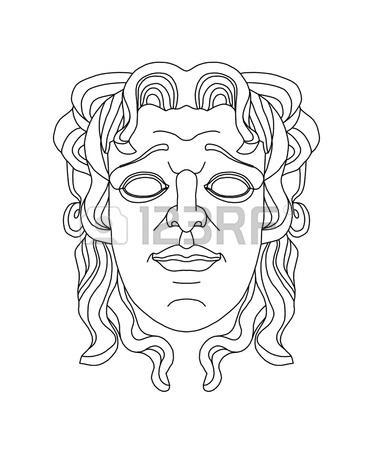 373x450 Drawing Of A Greek Theatrical Mask Of Satyr Stock Photo, Picture