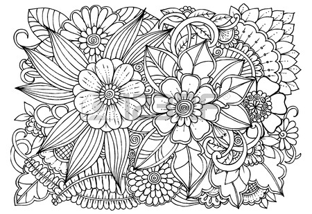 450x309 Doodle Floral Drawing. Art Therapy Coloring Page. Royalty Free