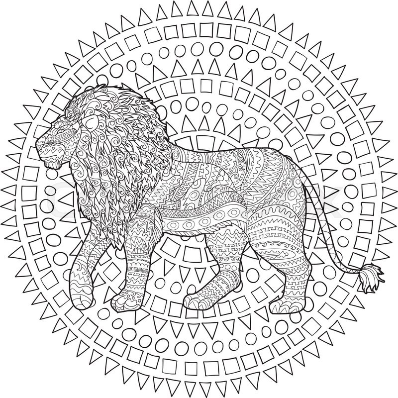 800x800 Adult Coloring Page For Antistress Art Therapy. Hand Drawn Lion