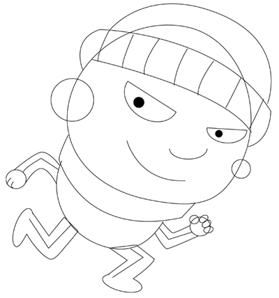 400x428 How To Draw Cartoon Thief Prowling In Easy Step By Step Drawing