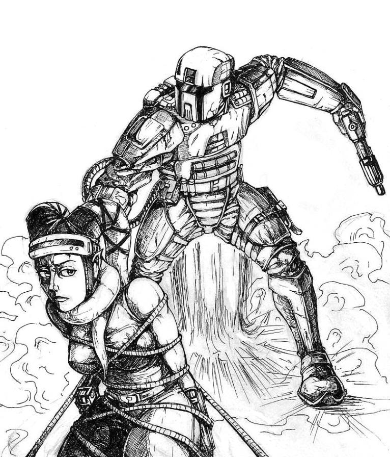 766x896 Mandalorian And Twilek Scetch By Flick The Thief