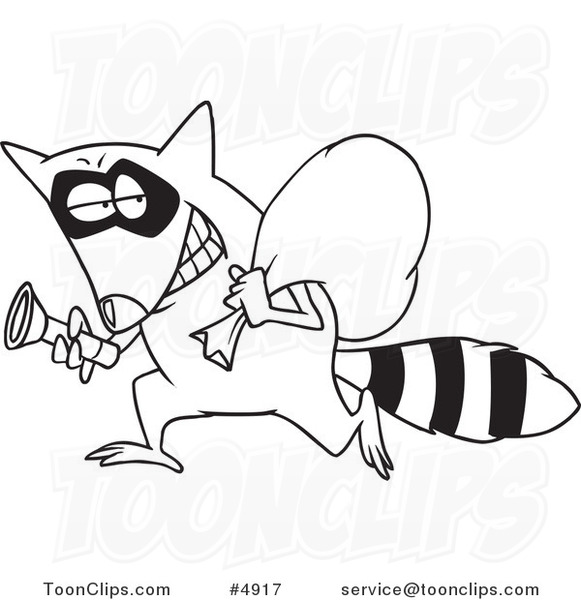 581x600 Cartoon Black And White Line Drawing Of A Raccoon Thief