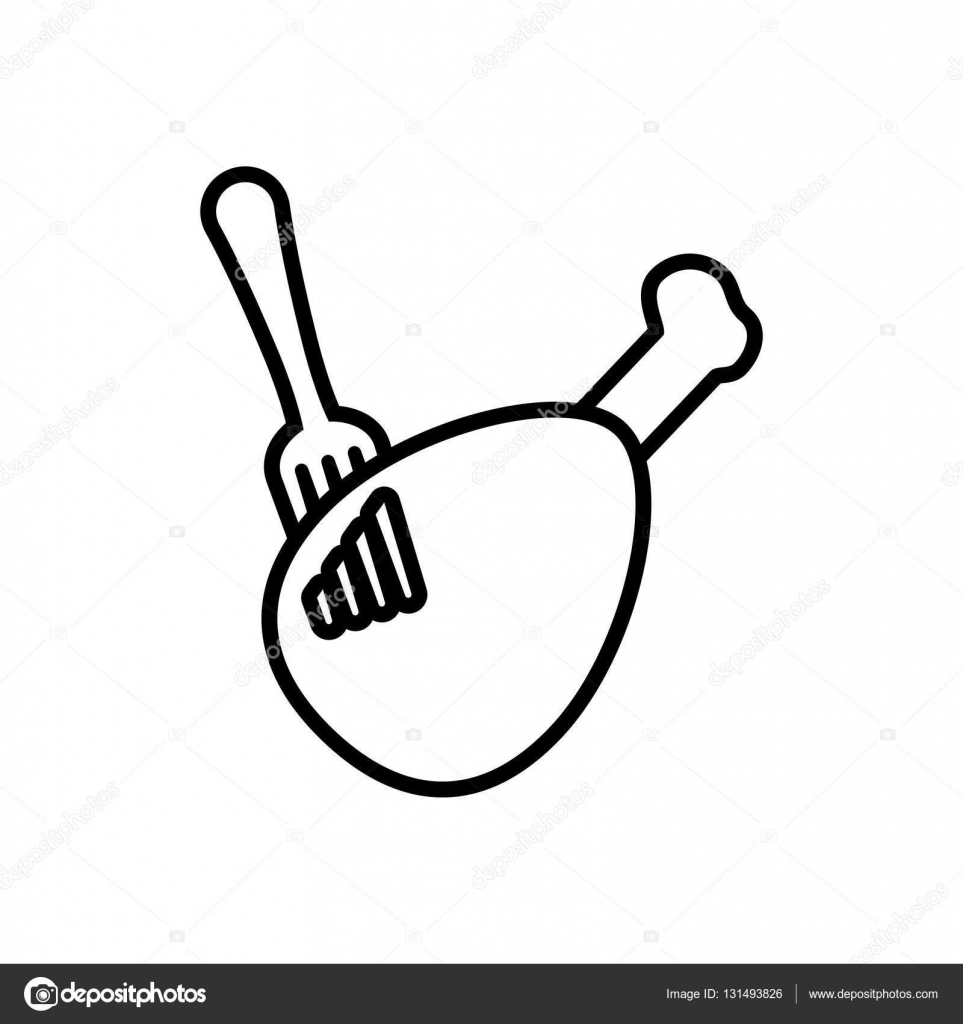 963x1024 Drawing Chicken Thigh On Fork Icon Stock Vector Djv