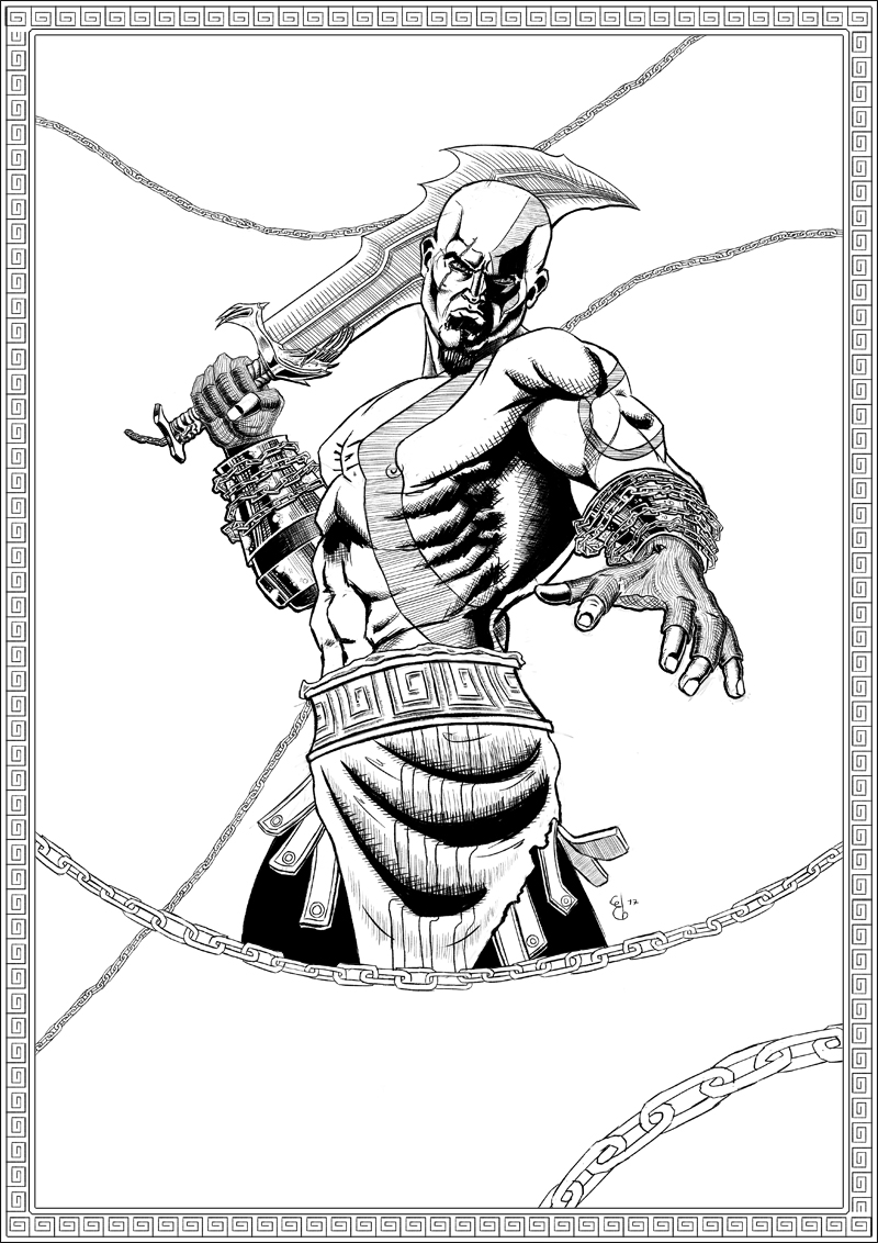 800x1132 Kratos Fanart Drawing. Done In July 2017. Ink Version. Drawn