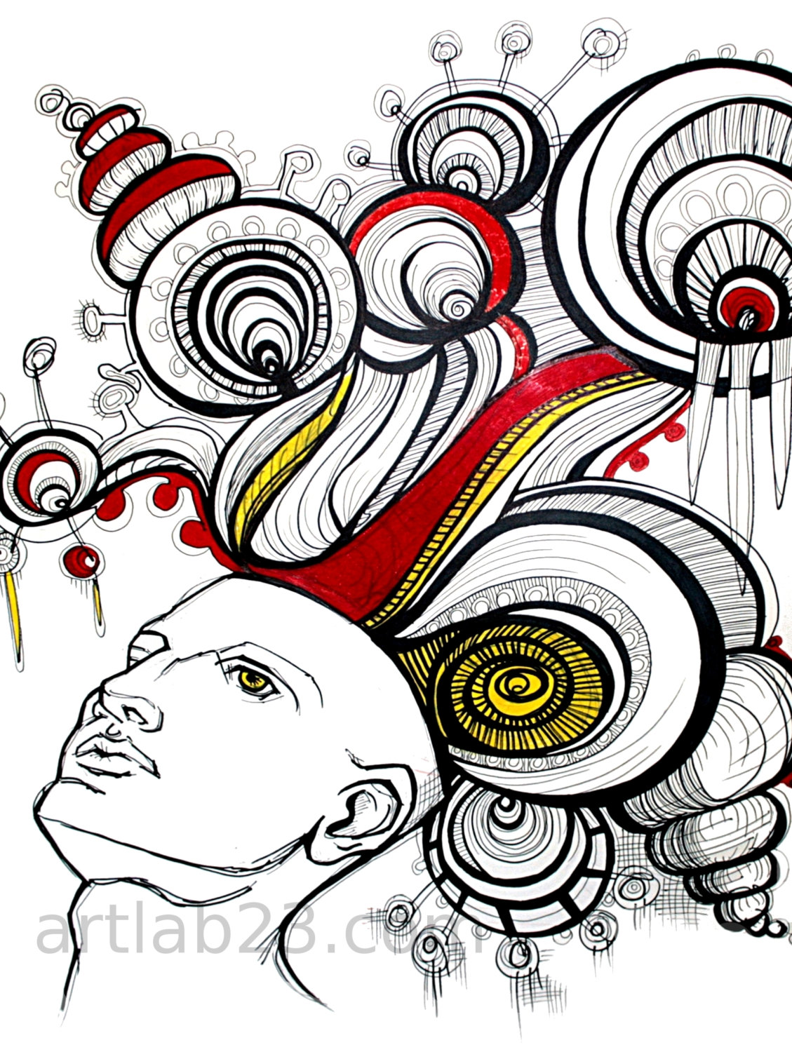 1129x1500 Dreaming Man Art Print 8x10 Psychedelic Drawing Ink By Artlab23