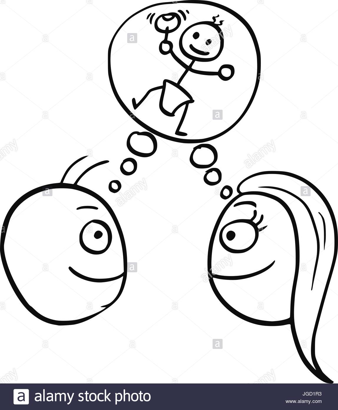 1148x1390 Cartoon Vector Of Man And Woman Thinking Planning Together To Have