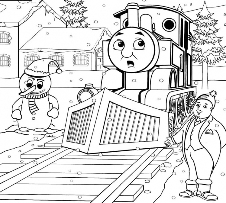 730x657 Thomas And Friends In A Snowy Day Coloring Page To Print Out Fun