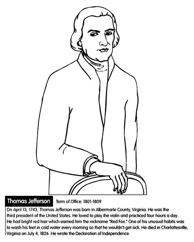 645x804 U.s. President Thomas Jefferson Coloring Page